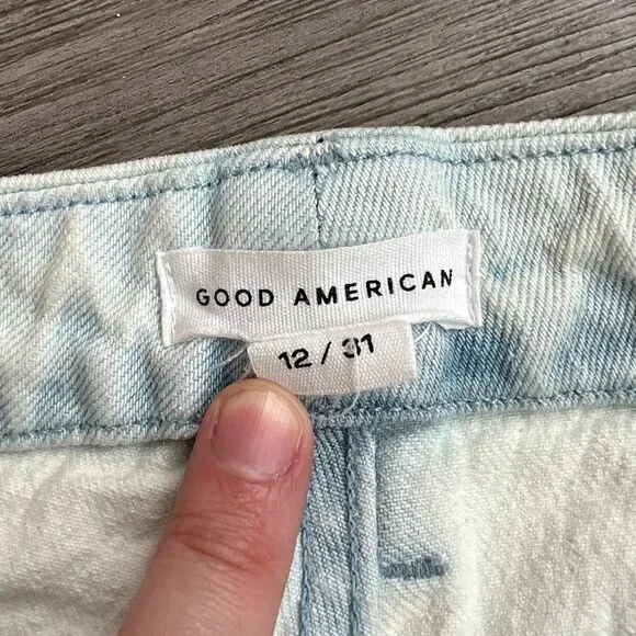 Good American Good Classic Slim Straight Jeans Ankle Slit Distressed Size 12 - Picture 5 of 7